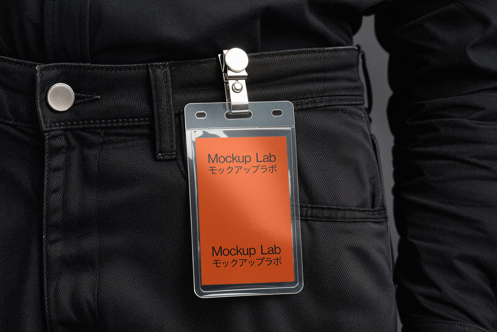 Close-up view of a round badge mockup with a customizable design on a neutral background.